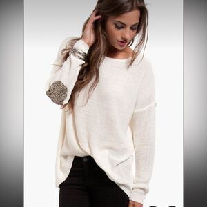 Tobi Cream Sweater with Elbow Detail